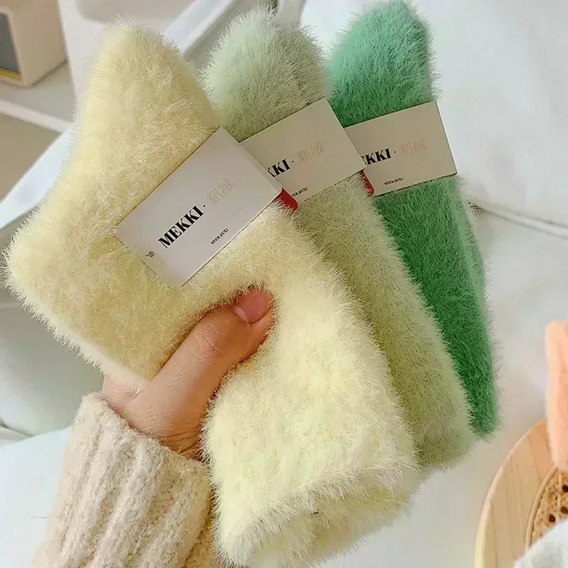 Lbsfy 1/3Pairs Solid Cozy Hairy Mink Velvet Socks Women Autumn Winter Hosiery Thicken Warm Sleep Bed Floor Home Fluffy Kawaii Sock
