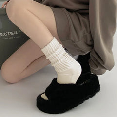 Lbsfy Unisex Socks Knit Solid Color Thick Line Sports Socks Middle Tube Folds Autumn/Winter Print Letter Socks