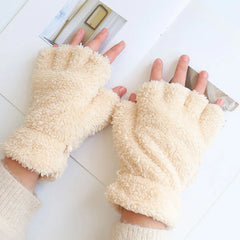 Lbsfy 1Pair Girl Lovely Bear Plush Cat Paw Claw Gloves Winter Faux Fur Kitten Fingerless Mittens for Women Christmas Halloween Gloves