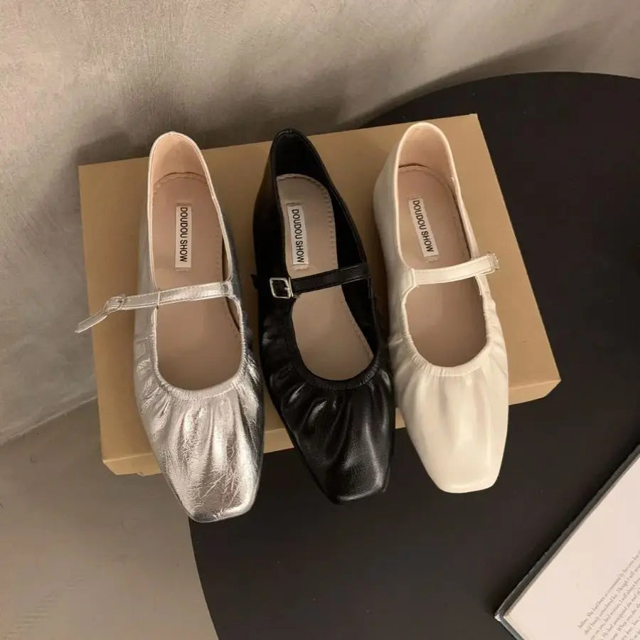 LBSFY -New Brand Women Flats Fashion Square Toe Shallow Mary Jane Shoes Soft Casual Ballet Shoes Slingback Shoes Mujer