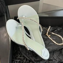 LBSFY -Summer Fashion Crystal Clip Toe Slippers Women Elegant Low Thin Heels Sandals Flip Flops Slide Shoes Zapatos De Mujer