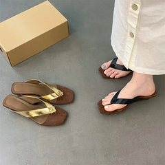 LBSFY -Summer Square Clip Toe Women Slippers Designer Wedges Low Heels Casual Party Shoes Fashion Flip Flops Zapatos De Mujer
