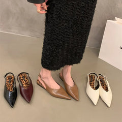 LBSFY  -Brand Women Sandals Pointed Toe Elegant Flat-heel Shoes Summer Fashion Slingback Woman Mules Shoes Pumps Dress Shoes Mu
