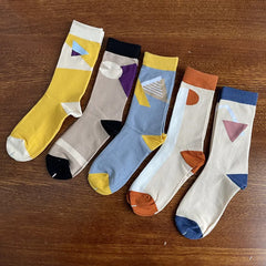 Lbsfy Cotton Socks Women's Spring Winter Short Crew Socks Irregular Pattern Geometric Socks Girls Gift Harajuku Streetwear Calcetines
