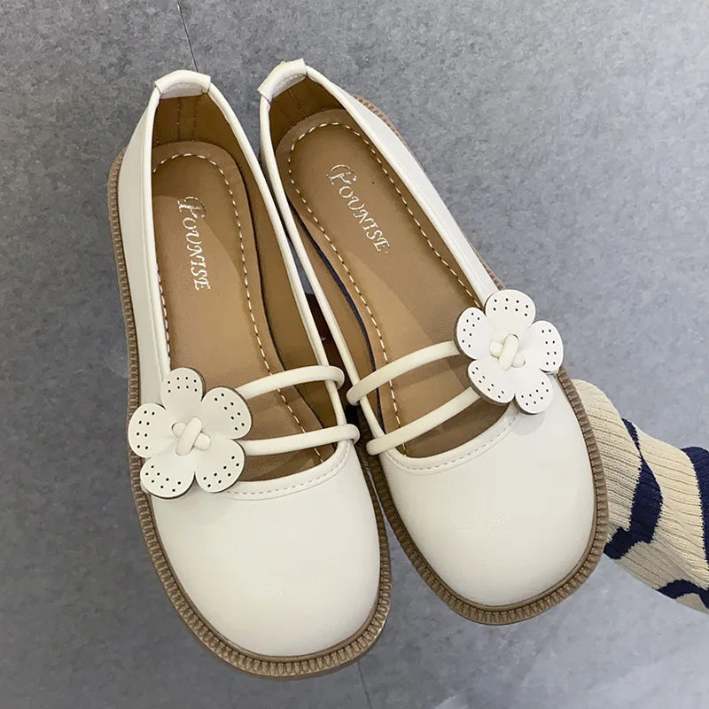 LBSFY  -  Retro Leather Flower Mary Jane Shoes for Women Spring Autumn Soft-soled Women's Designer Shoes Fashion Casual Low Heels Female