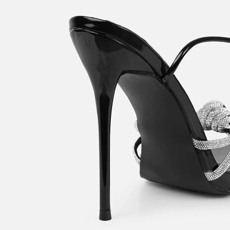 LBSFY -2025 New Arrival Silver Crystal Narrow Band Women's Sandals Summer Party Wedding Prom Shoes Platform Open Toe High Heels