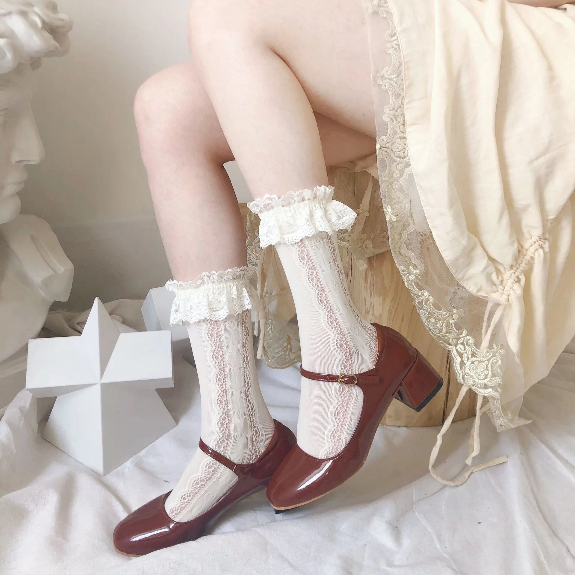 Lbsfy Women's Socks Japanese Style Lace Lolita Summer Autumn Thin Comfortable Solid Color Bow Mid-tube Jk Sweet Lovely Sexy Calf Socks