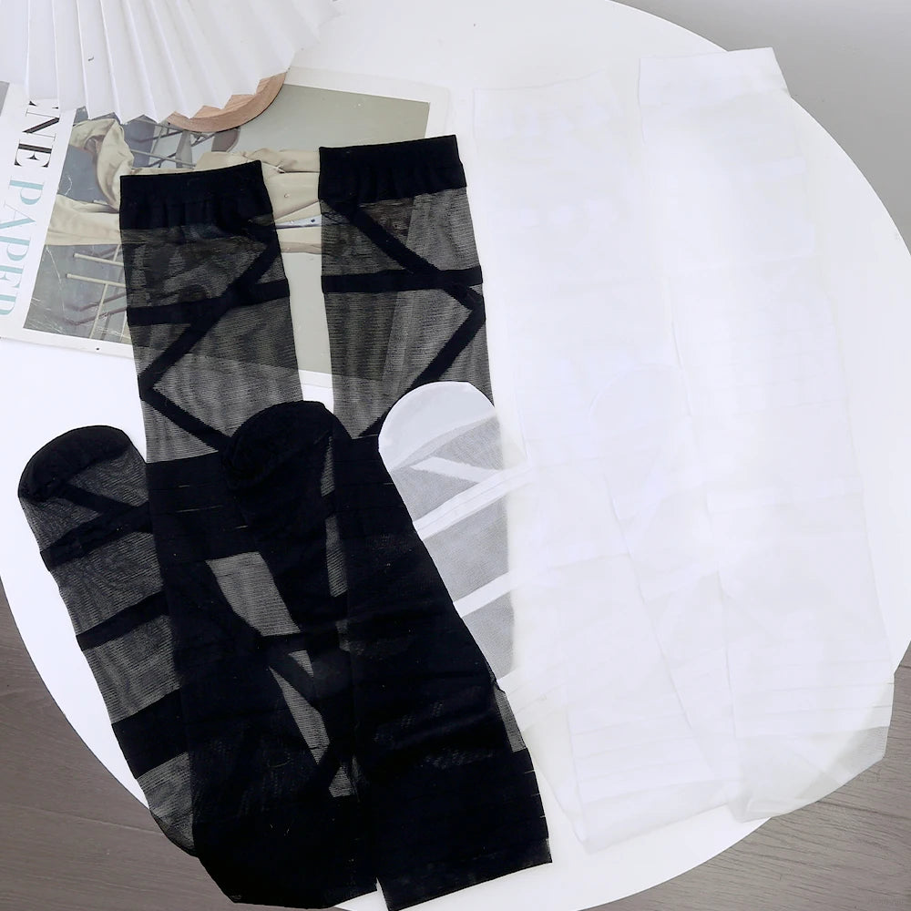 Lbsfy Gothic Lolita Stockings for Women Ultra-thin Transparent Silk Socks Thigh High Long Sock Y2k Girls Knee High Socks Stockings