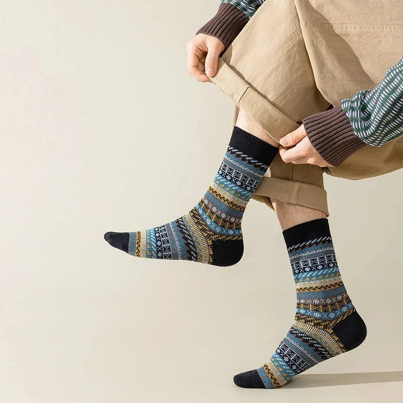 Lbsfy 3 Pairs Winter Thick Warm Cotton Men's Sock Retro High Quality Casual and Breathable Crew Socks Unisex Funky Vintage Couple Sock