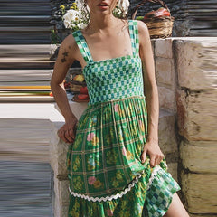 LBSFY  -  Women High Waist Pleated Long Dress 2024 Summer Floral Print Bohemian Vacation Dress Ladies Fashion Strap Sleeveless Maxi Dress