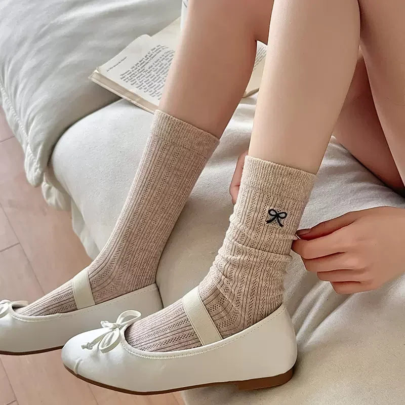 Lbsfy Lolita Sweet Lace Pink Bow Long Socks Women Girls Summer Hollow Out Sock Casual Crew Loose Sox Mid-tube Stockings Streetwears