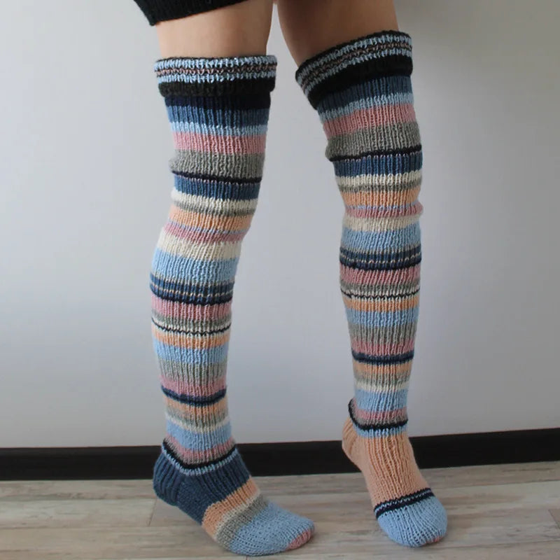 Lbsfy Women's Wool Knee Socks Leg Warmers Fashion Y2K Leggings Striped Long Knee Knitted Stacked Socks Women Winter Accessories