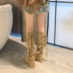 LBSFY  -  Fashion Knee Length Women Boots New High Quality Suede Round Head Back Strap Low Heel Long Boots Commuter Modern Boots