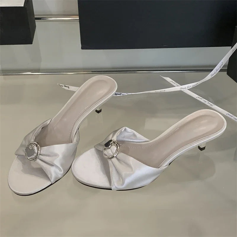 LBSFY -Summer Silk CRYSTAL Woman Slippers Fashion Open Toe Thin Low Heels Shoes Stripper Party Slides Zapatos De Mujer