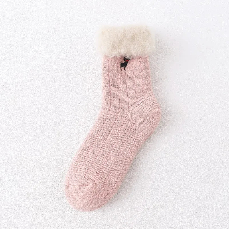 Lbsfy Thicken Warm Wool Classic Solid Colors Rib Socks Women High Quality Loose Crew Fashion Japanese Korea Sock Winter