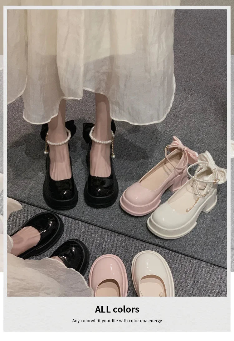 LBSFY -Women Thick Platform Mary Janes Lolita Shoes Party Pumps Summer 2024 New High Heels Sandals Bow Chain Mujer Shoes Oxford Zapatos
