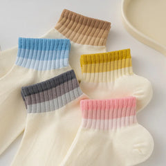 Lbsfy 5 Pairs Cotton Women Socks 1 Set Spring Summer Autumn Thin Rainbow Striped harajuku White Low Tube Short Sock Pack Girls Gift
