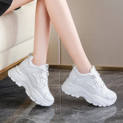 LBSFY  -  White Platform Women's Sneakers 2024 Autumn Lace-Up Thick Bottom Sports Shoes Woman Pu Leather Breathable Walking Shoes Female