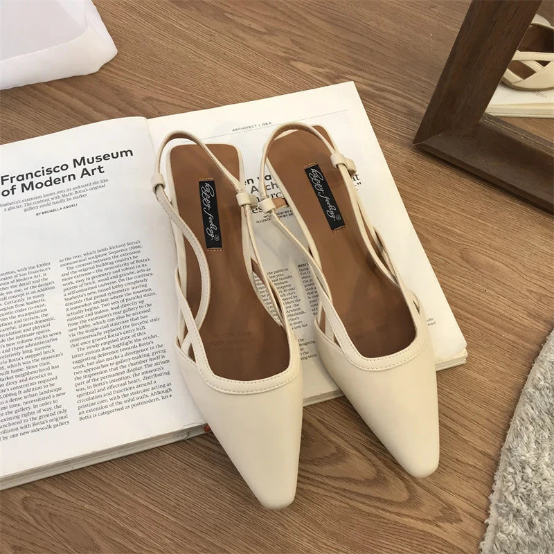 LBSFY -Women Flats Heel Slingback Sandals Slip On Shallow Mules Shoes Pointed Toe Female Office Lady Work Shoes Mujer