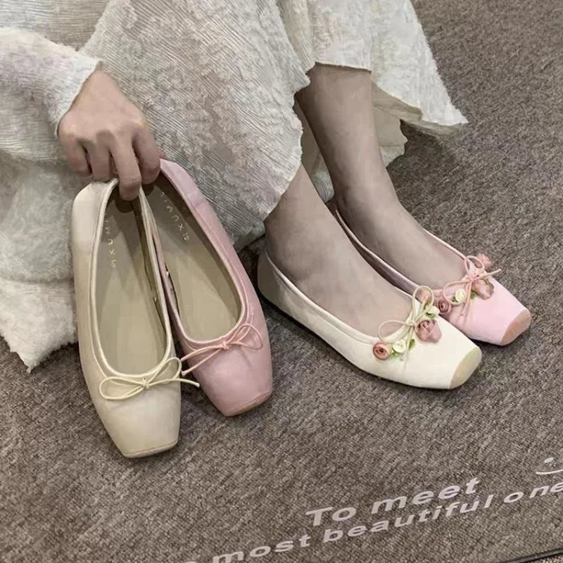 LBSFY -Women Flats Bow Marie Janes Shoes Elegant Wedding Shoes Lolita Dress Square Toe Shoes Designer Walking Shoes Female Zapatos