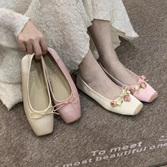 LBSFY -Women Flats Bow Marie Janes Shoes Elegant Wedding Shoes Lolita Dress Square Toe Shoes Designer Walking Shoes Female Zapatos