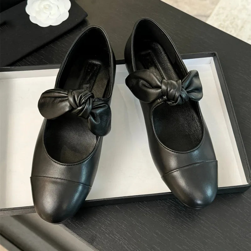 LBSFY  -   Star style Fashion Mixed-color Bowknot Mary Janes Women Ballet Flats Spring Summer Soft Leather Girls Loafers Lazy Dance Shoes