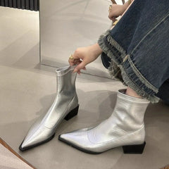 LBSFY -Pointed Toe Women Slim Ankle Boots Fashion Square Low Heel Ladies Elegant Back Zippers Short Booties Women's Footwear