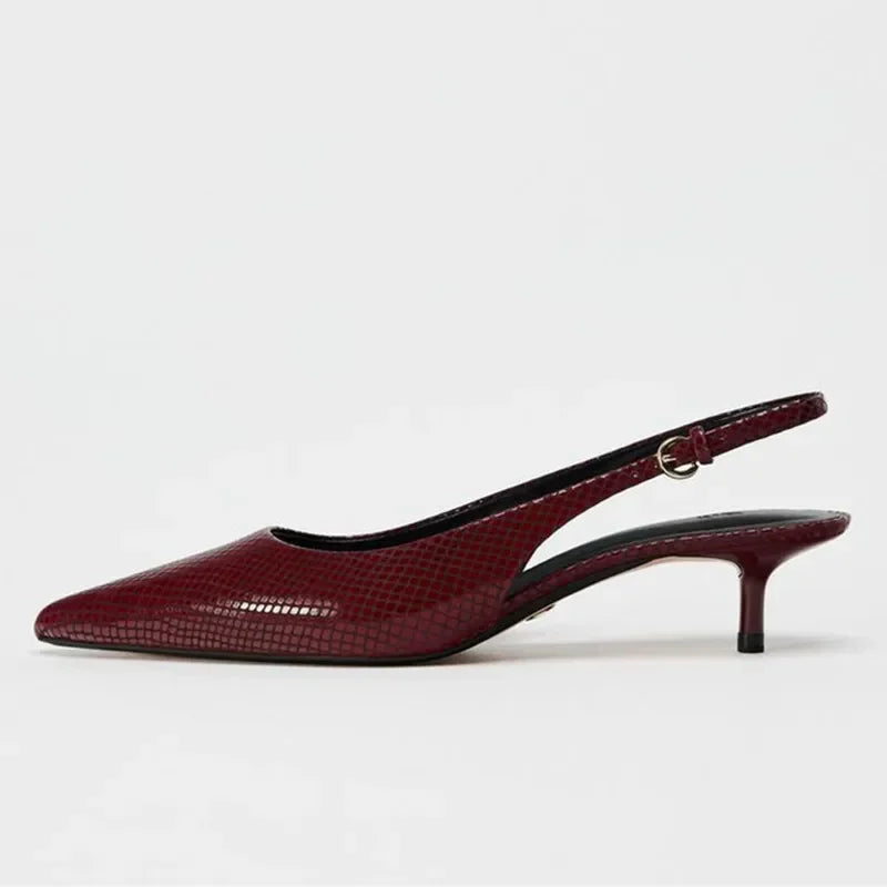 LBSFY  -  Luxury Designer Serpentine Leather Low Heeled Slingbacks Women Pumps Sexy Pointed Toe Heels 2025 Summer Sandals Zapatos De Mujer