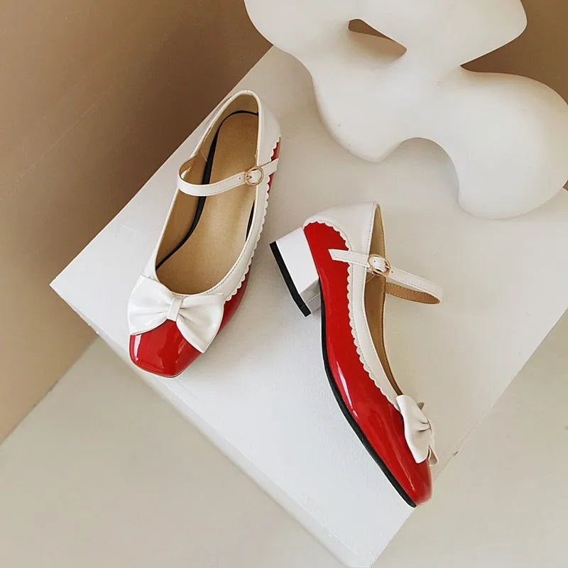 LBSFY  - Plus Size 46 47 48 Spring Lolita Sweet Bow Tie Mary Janes Shoes Girls School Student Casual Pumps Woman Low Heels Zapatos Mujer