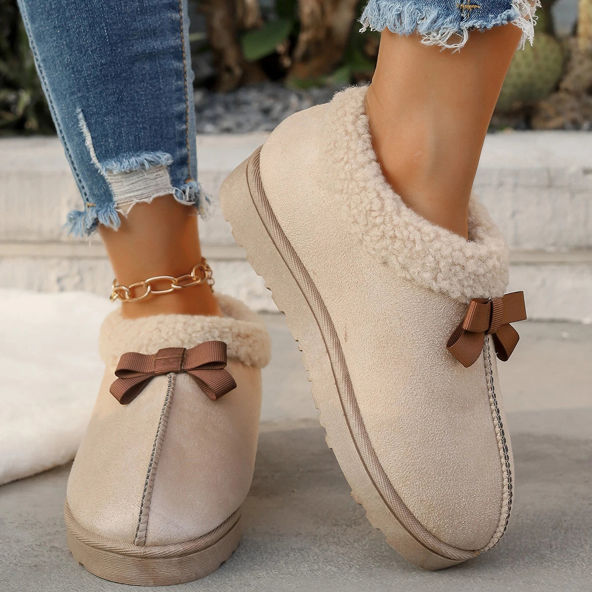 LBSFY -Winter Women's Slipper Fashion Fuzzy Fur Anti-slip Soft Sole Outdoor Indoor Warm Comfort Men Leisure Plush Houseshoes Couple
