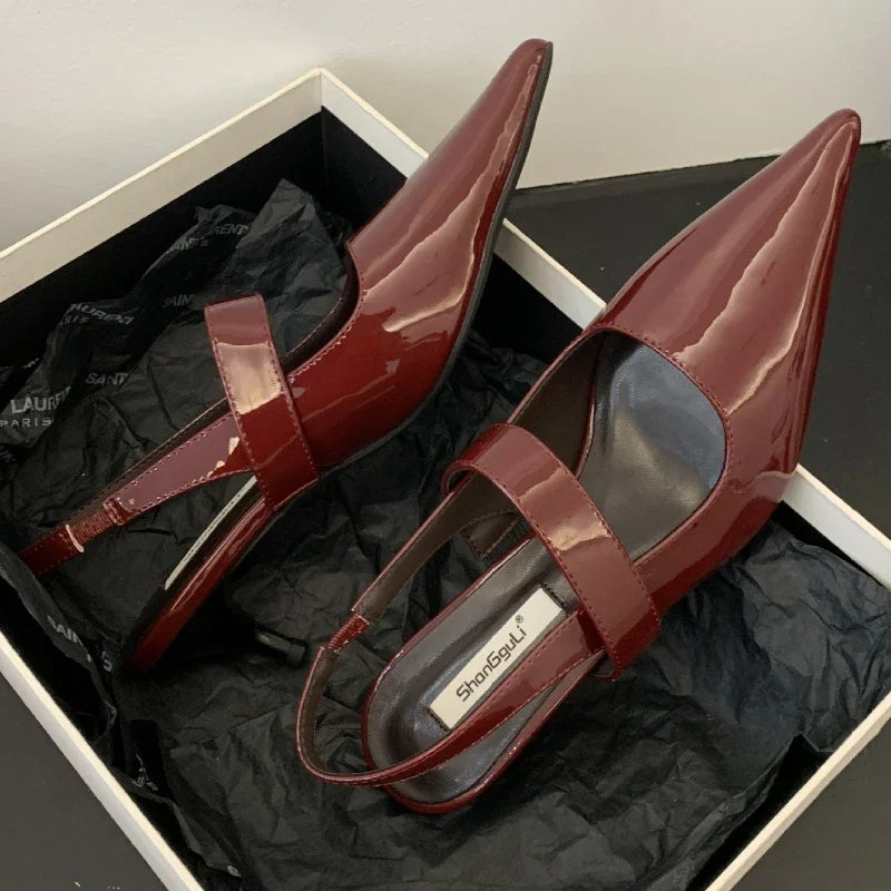 Lbsfy Fashion Slingback Sandals Female New Elegant Party Dress Shoes Sexy Red Office High Heels Mules Pointed Toe Pumps Women