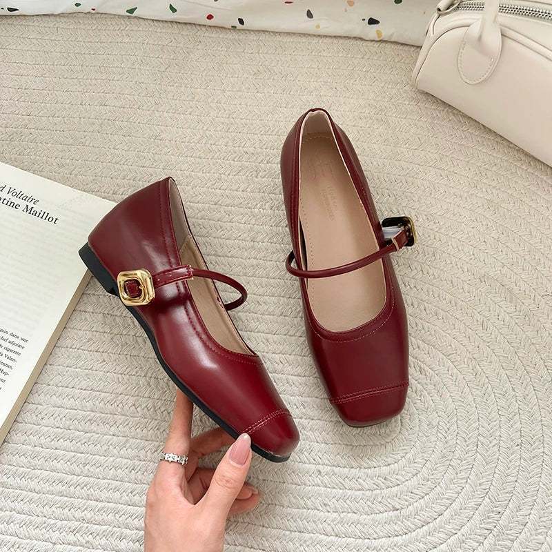 LBSFY -Square Toe Shallow Women Mary Jane Shoes Ladies Concise Dress Internal Elevation Shoes