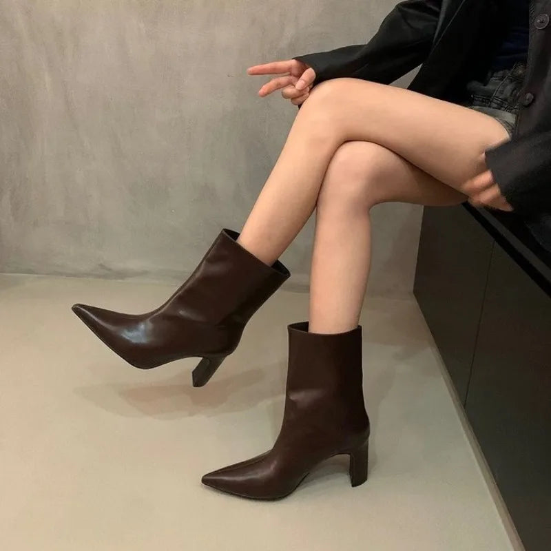 LBSFY -New Style Fashion Women's Black Winter Zipper Warm Plush Ankle Boots Women Square Heel Zip Lady Footwear Shoes Super Big Size