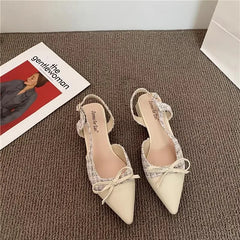 LBSFY -New Style Luxury Women's Closed Girls Bowknot Low High Fashion Stiletto Pointed Toe Buckle High Heels Party Prom Shoes