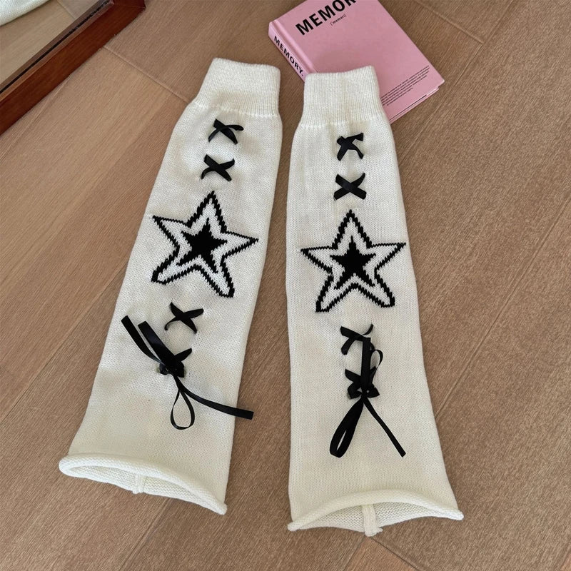 Lbsfy Streetwear Boot Cuffs Fashion Women Knitted Leg Warmers Autumn/Winter Leg Socks Female Y2K Bow Foot Covers Girls Punk Stockings