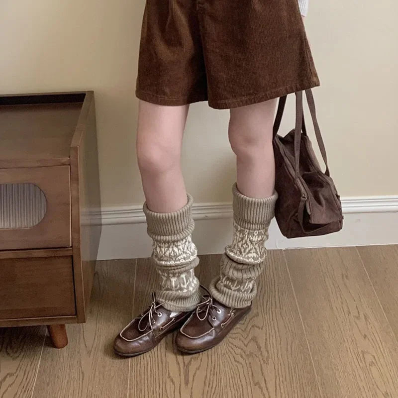 Lbsfy Women Vintage Knit Wool Leggings Covers Socks Korea Women Y2K Tulip Calf Socks Winter Thickened Leg Warmers Harajuku Leg Covers