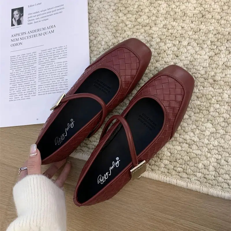 LBSFY  -   Autumn Women's Flats Square Toe Mary Janes Shoes Soft Ballet Shoes Female Button Strap Shallow Dress Shoe Mujer