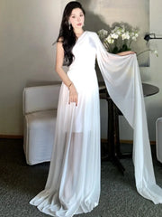 LBSFY -French Retro Goddess Elegant Dresses For Woman White Single-Shoulder Flowy Strap Long Dress Fashion Vacation Holiday New 2025