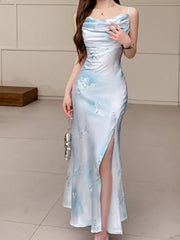 LBSFY -Women Elegant Spaghetti Strap Sexy Dresses Summer New Fashion Sleeveless Slim Slit Midi Dress Female Party Prom Vestidos Clothes