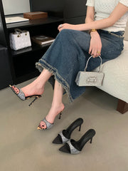 LBSFY  -  Open Toe Women Slides Slipper Summer Outside Thin High Heels Stiletto Party Pumps Stiletto Heeled Black Leopard Party Pumps