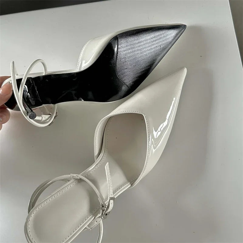 LBSFY -Spring Sexy Pointed Toe Ankle Buckle Strap Woman Pumps Sandals Elegant Thin Low Heels Slingbacks Female Mules Shoes