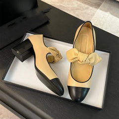 LBSFY  -   Star style Fashion Mixed-color Bowknot Mary Janes Women Pumps Spring Summer Patent Leather Thick High heels Female Party Shoes