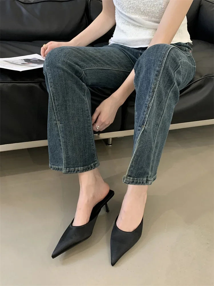 LBSFY -Spring New Leopard Print Women Slipper Pointed Toe Thin Low Heel Sandal Ladies Mules Shoes Zapatos Mujer