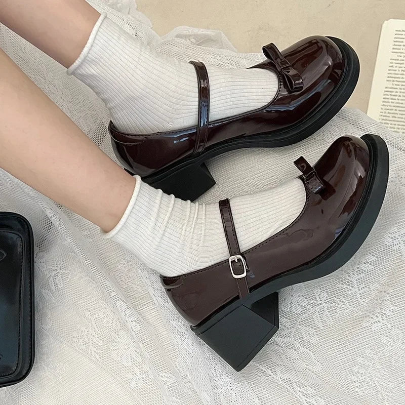 LBSFY  -  Brown Jk Uniform Shoes British Style Retro Japanese Mary Jane Shoes Women's Lolita Bow Sweet Girls Kawaii Mid Heel Cute Laofers