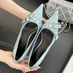 Lbsfy Elegant Patent Leather Metal Belt Buckle Designer Women Pumps Sexy Pointed Toe Thin High Heels High Quality Mary Jane Mules Shoe