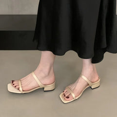 LBSFY -Summer Solid Leather Women Slippers Female Shoes Women Shoes Woman Fashion Heels Comfortable Slides Beach Flip Flop Muj