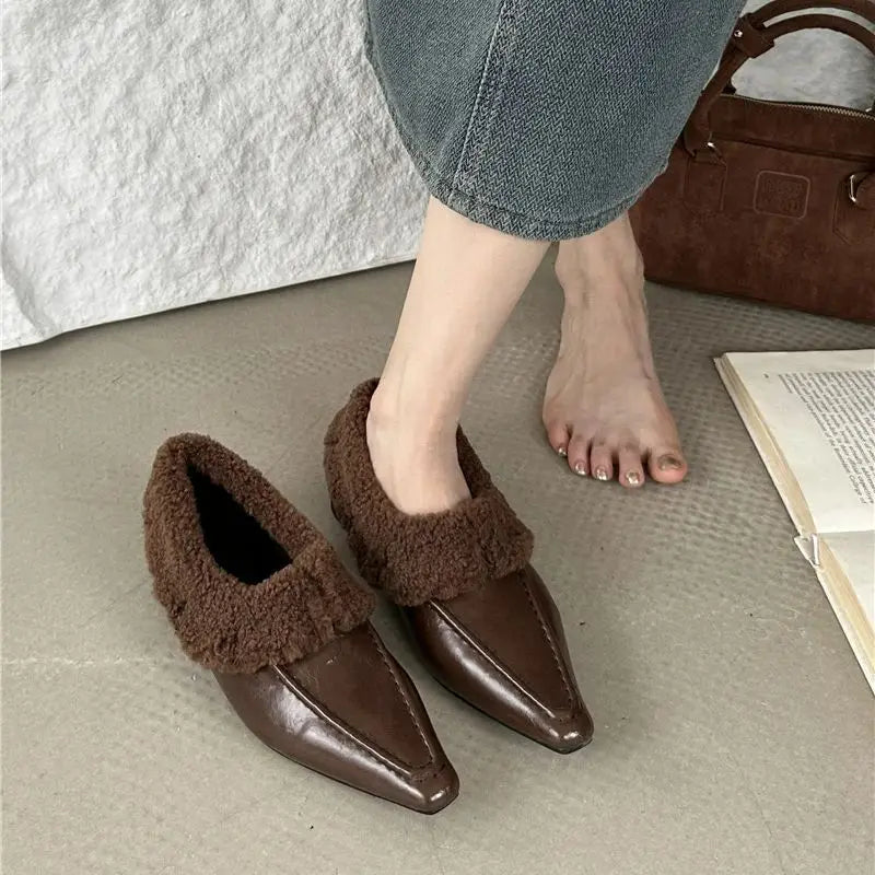 LBSFY  -  Comfortable Women Furry Flat Shoes 2024 Autumn Casual Fashion Pointed Toe Women Shoes Simple Versatile Shallow Mouth Sh