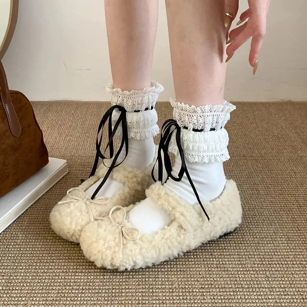 LBSFY  -    Winter New Women Flat Shoes Fashion Furry Ladies Casual Mary Jane Shoes Soft Outdoor Dress Round Toe Ballerinas Shoes