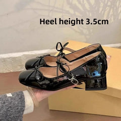 LBSFY -French Butterfly Knot Silver Slip-On Women's Shoes Retro Fairy Ballet Thick Heel Mary Jane Small Leather Shoes Spring Autumn
