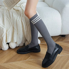 Lbsfy Cotton Women Stockings Japanese Fashion Striped Knee Socks Stockings Women College Style School Students Long Socks Stockings